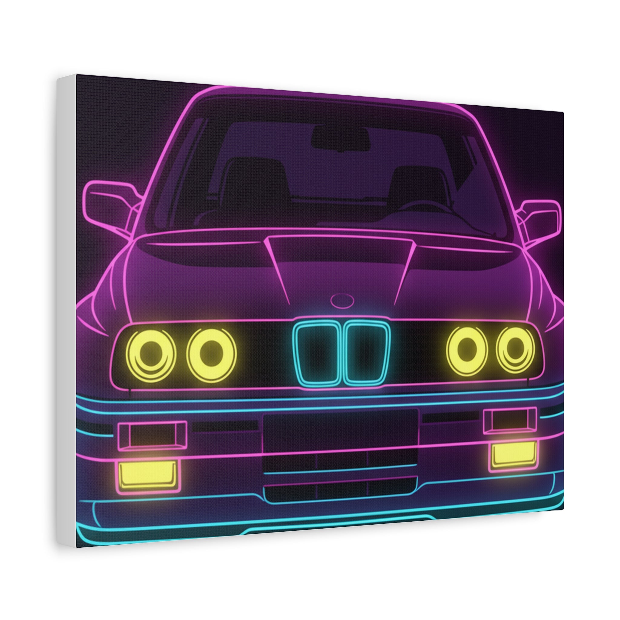 BMW E30 Neon Synthwave Canvas Wall Art