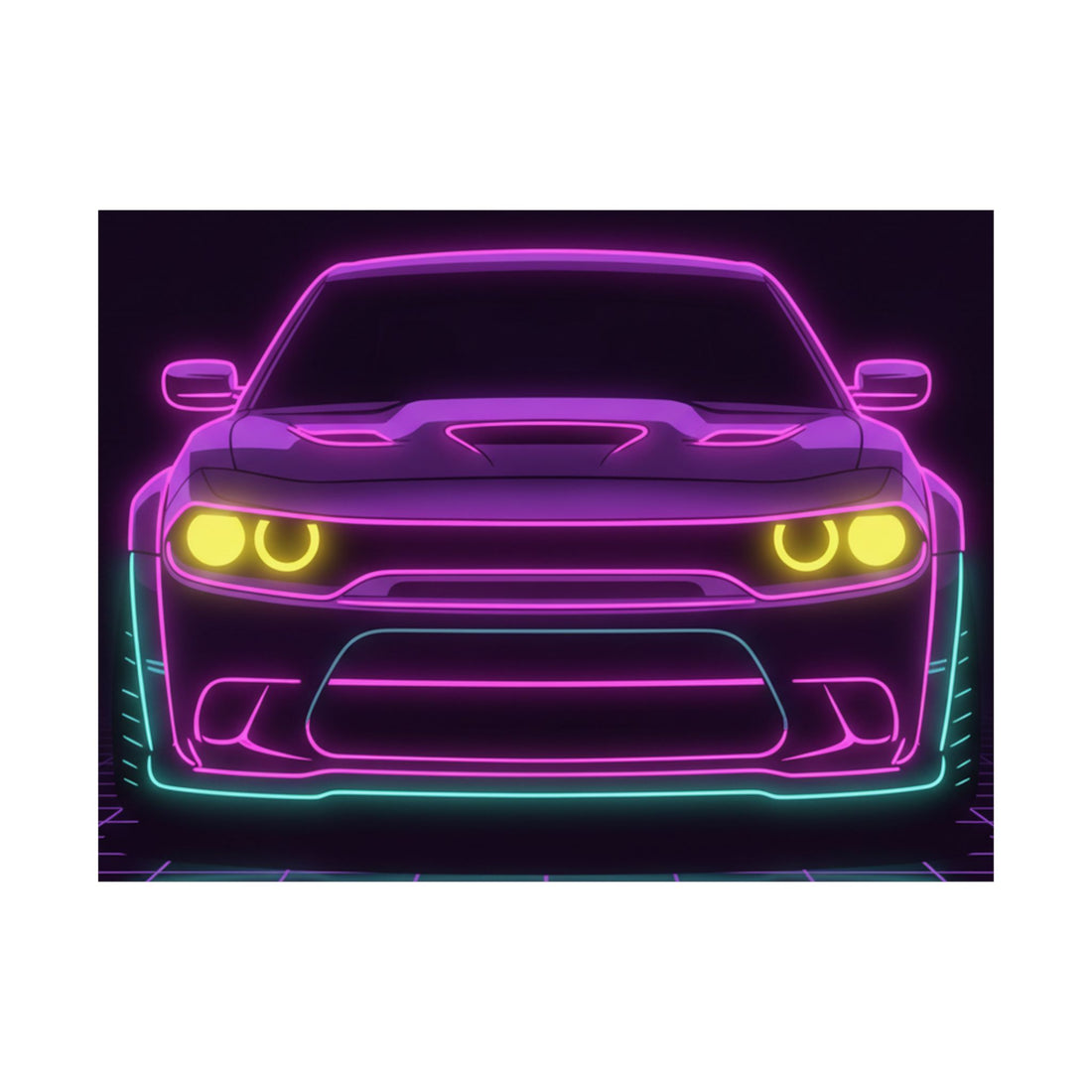 Dodge Challenger SRT Hellcat Neon Synthwave Poster