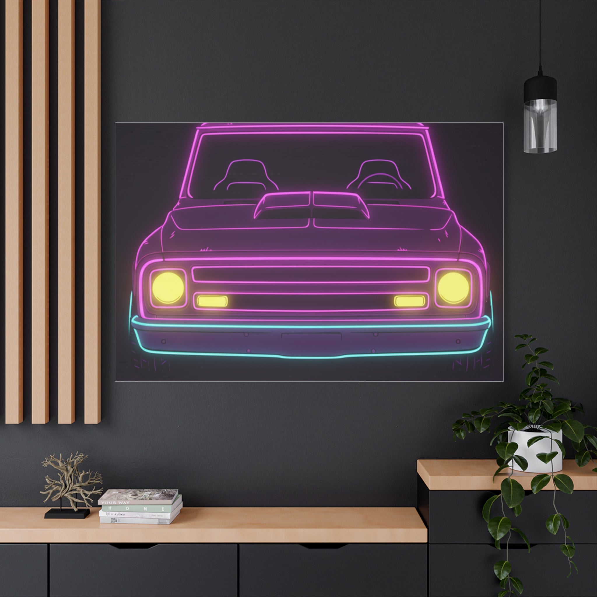 Chevy C10 Pickup (1967-72) Neon Synthwave Canvas Wall Art