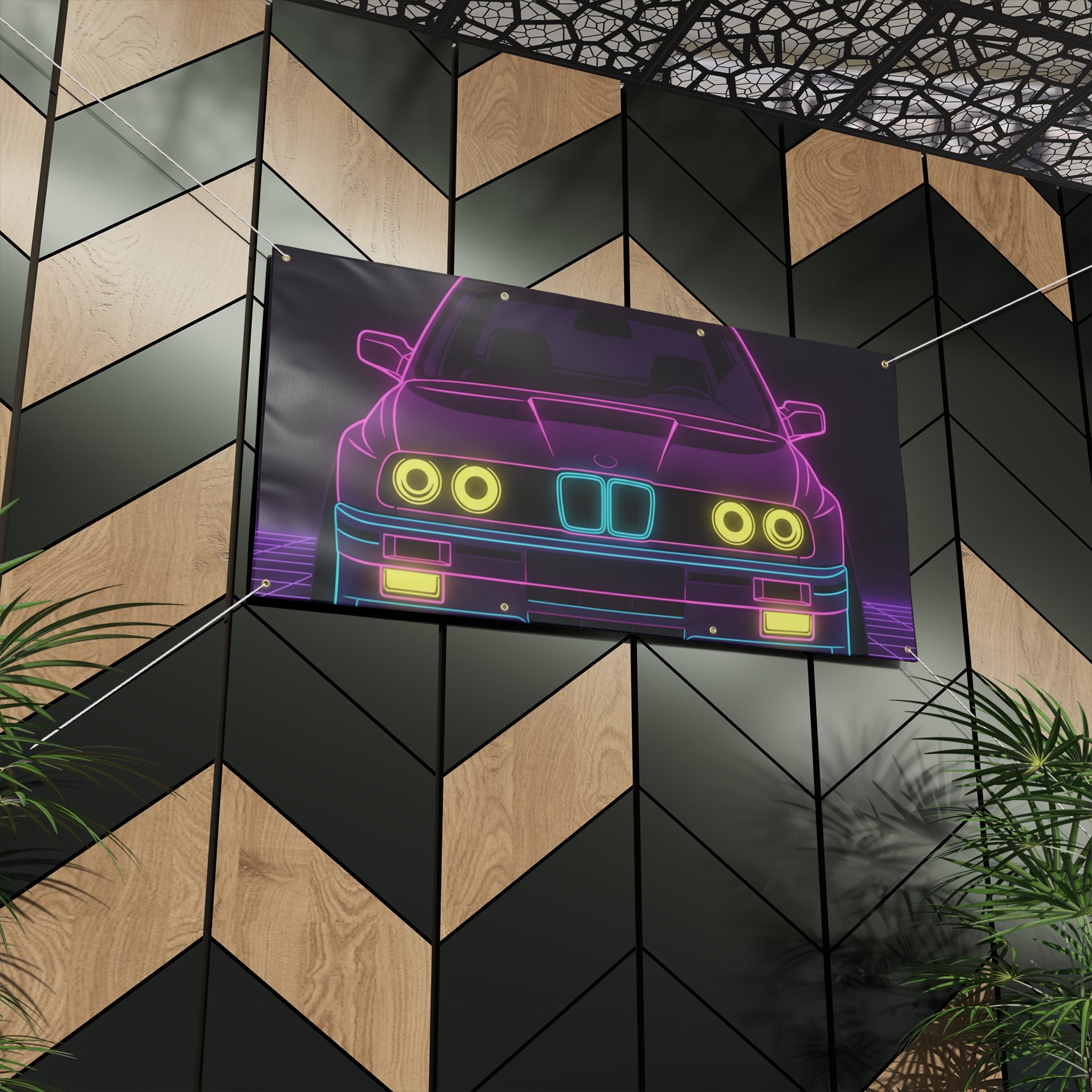 BMW E30 Neon Synthwave Banner