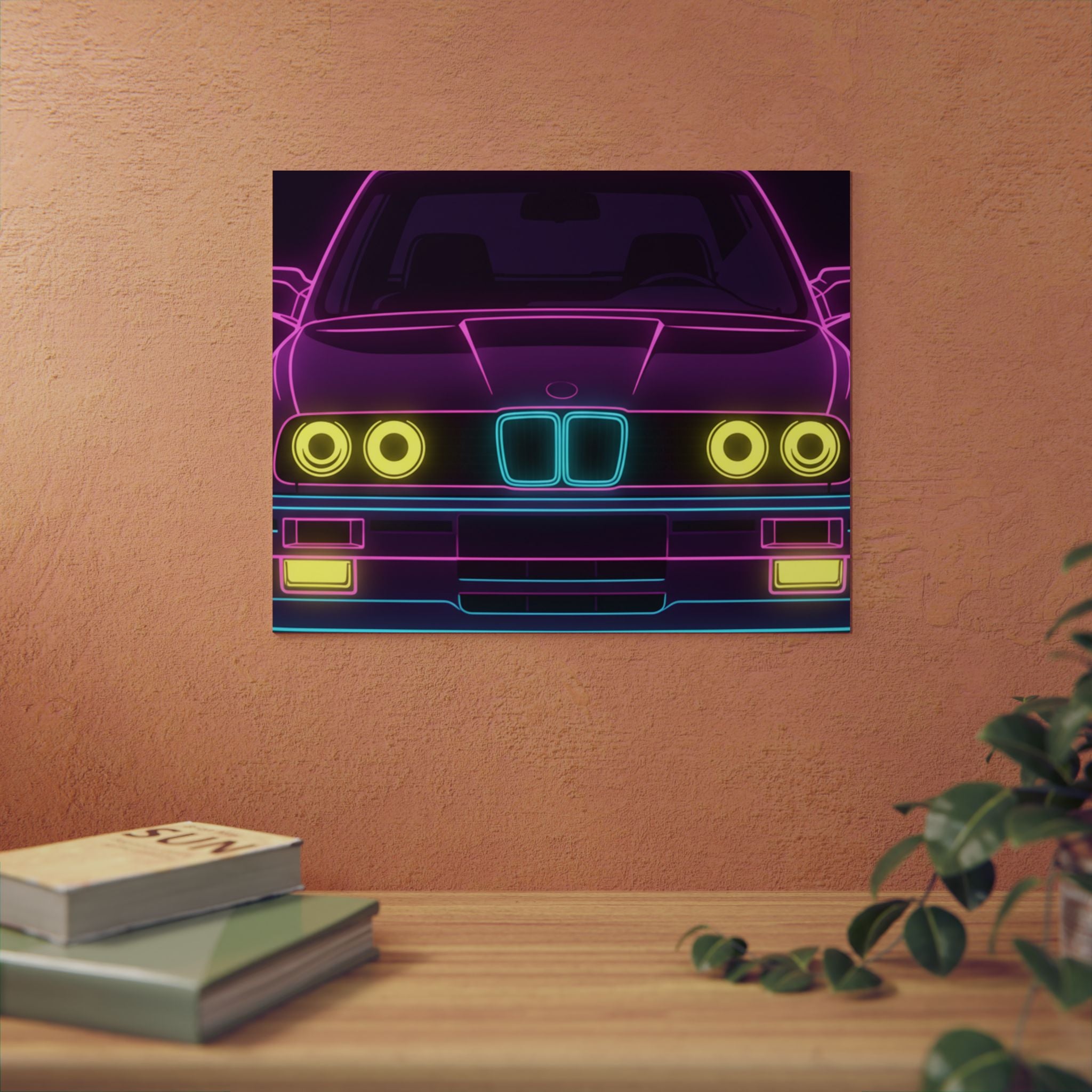 BMW E30 Neon Synthwave Metal Wall Sign