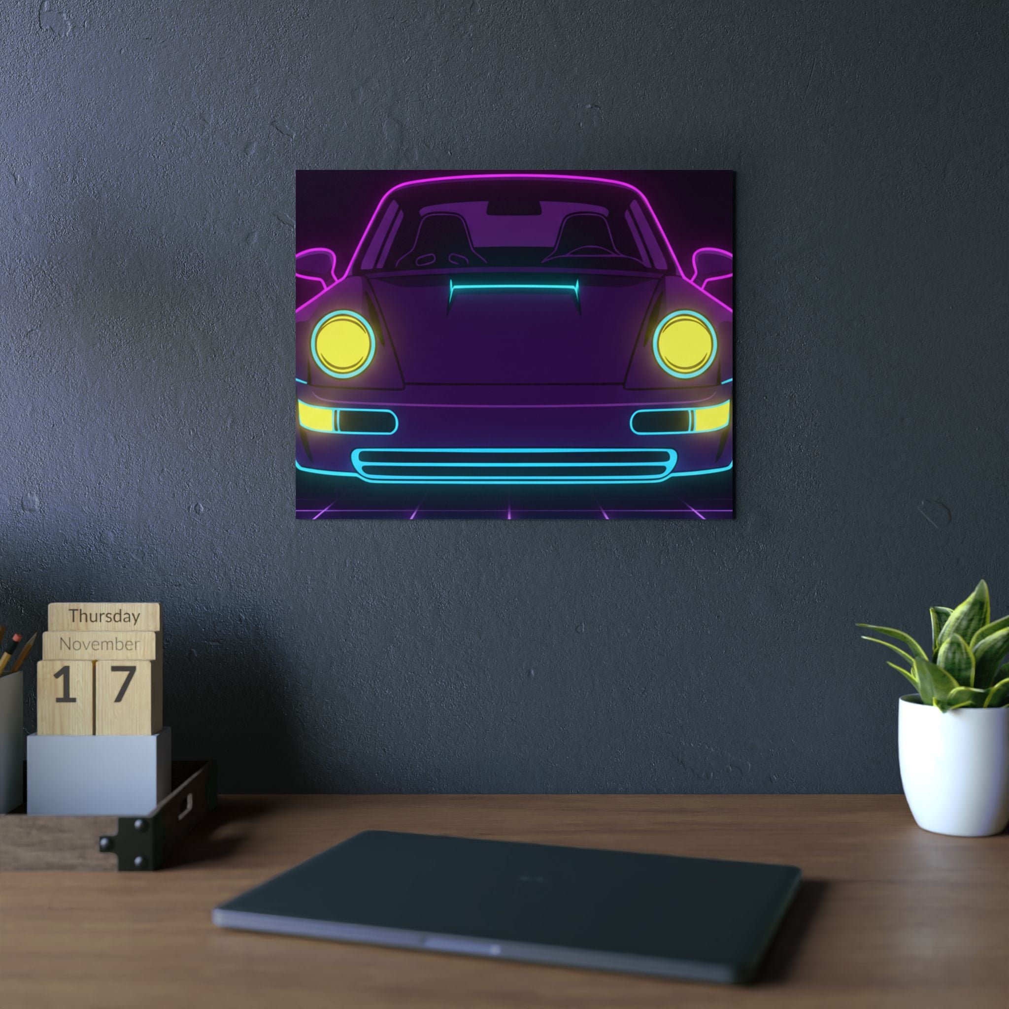 Porsche 964 Singer Neon Synthwave Metal Wall Sign