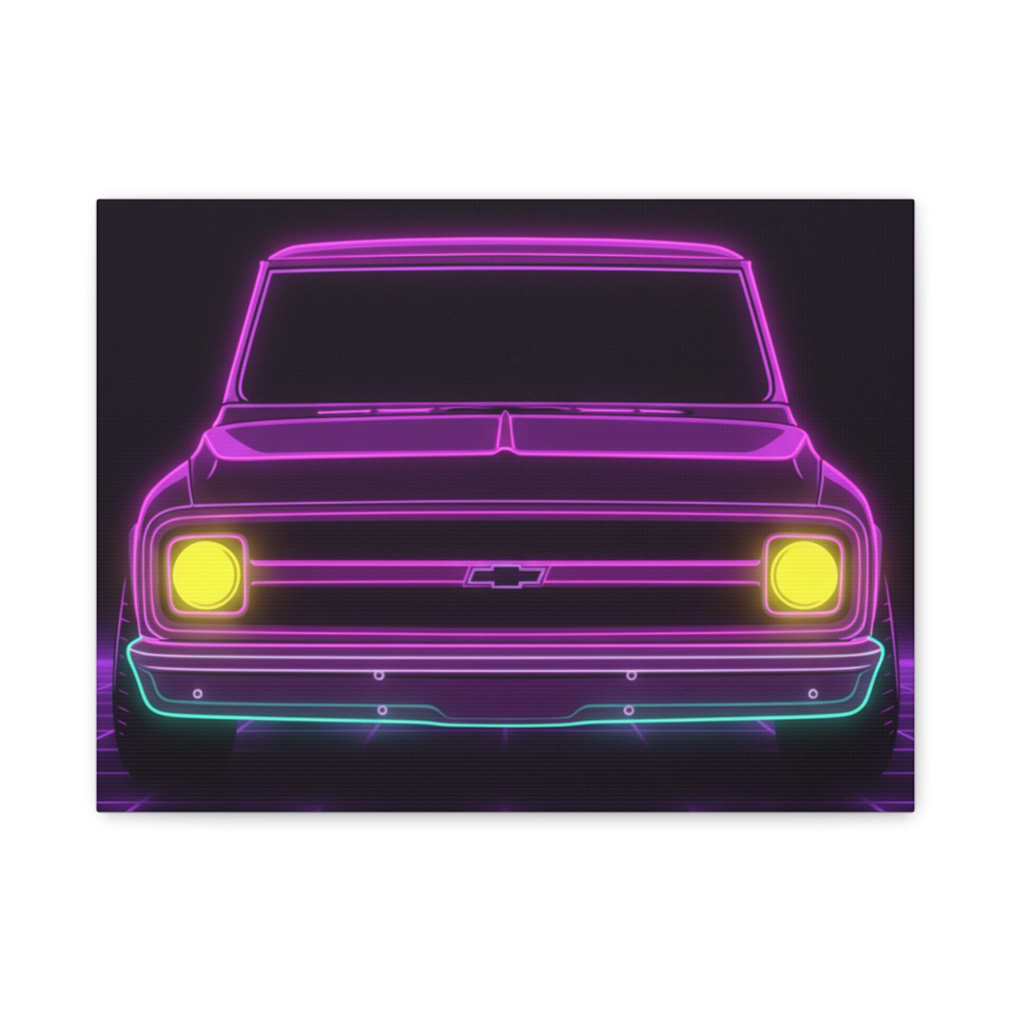 Chevy C10 Pickup (1967-72) Pro-Touring Neon Synthwave Canvas Wall Art