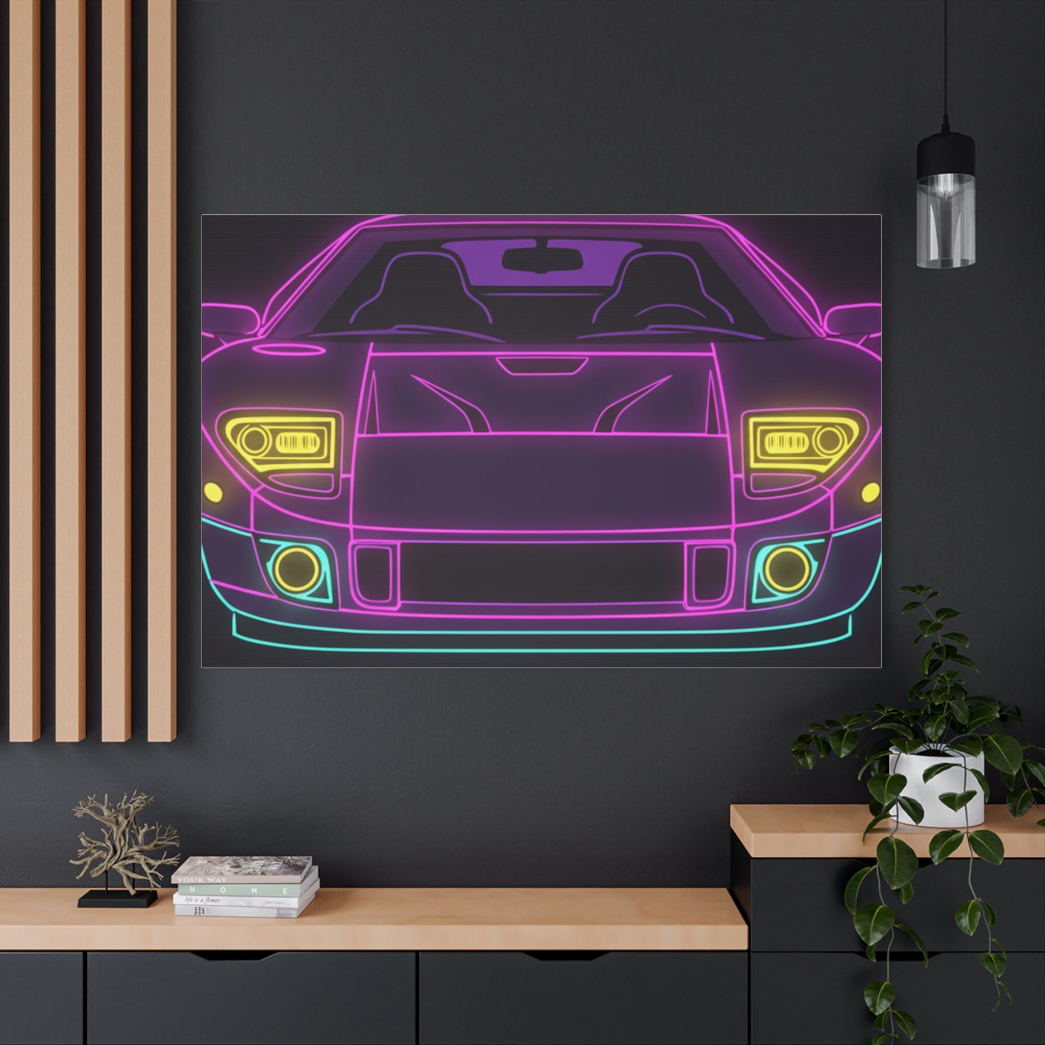 Ford GT40 (1964-69) Neon Synthwave Canvas Wall Art
