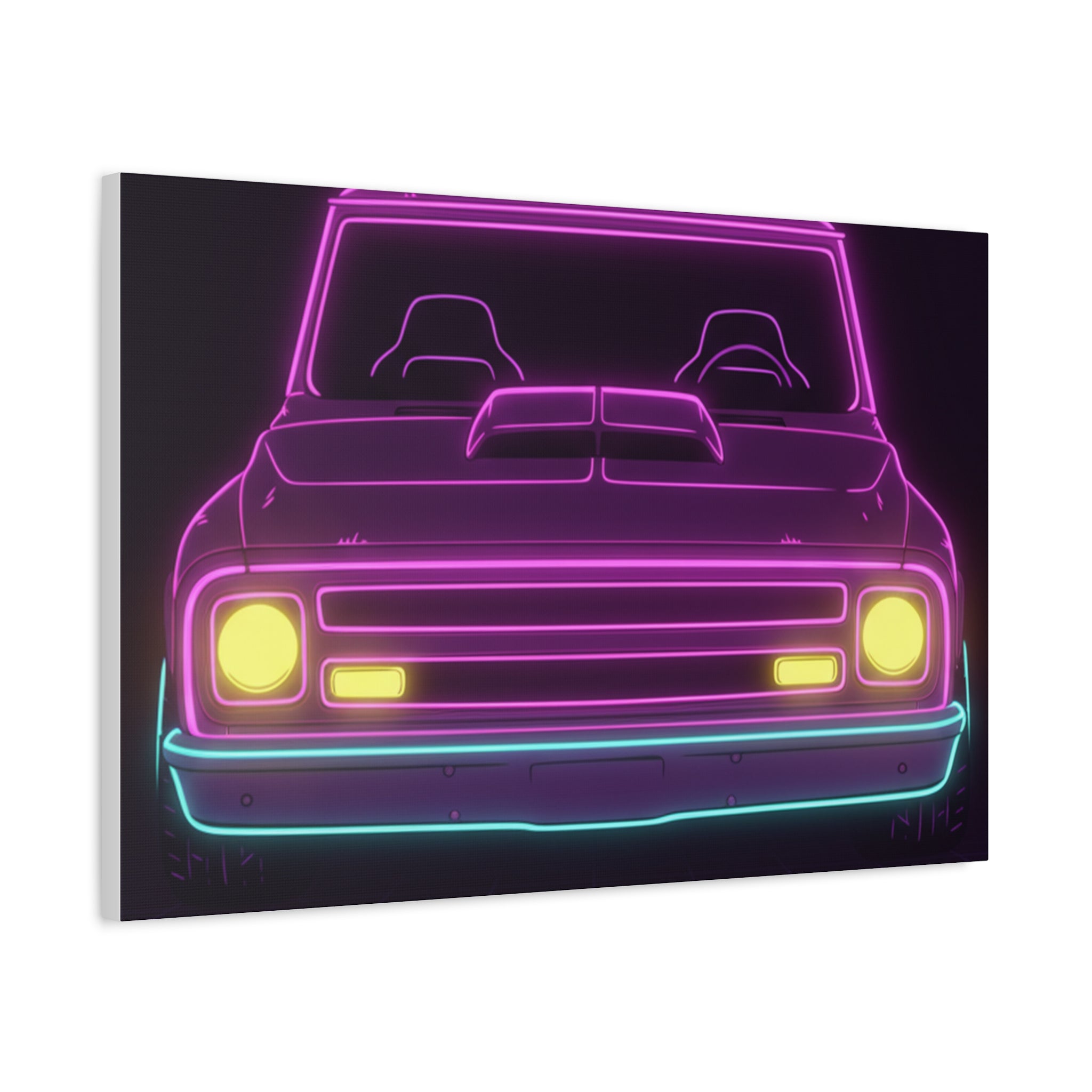Chevy C10 Pickup (1967-72) Neon Synthwave Canvas Wall Art