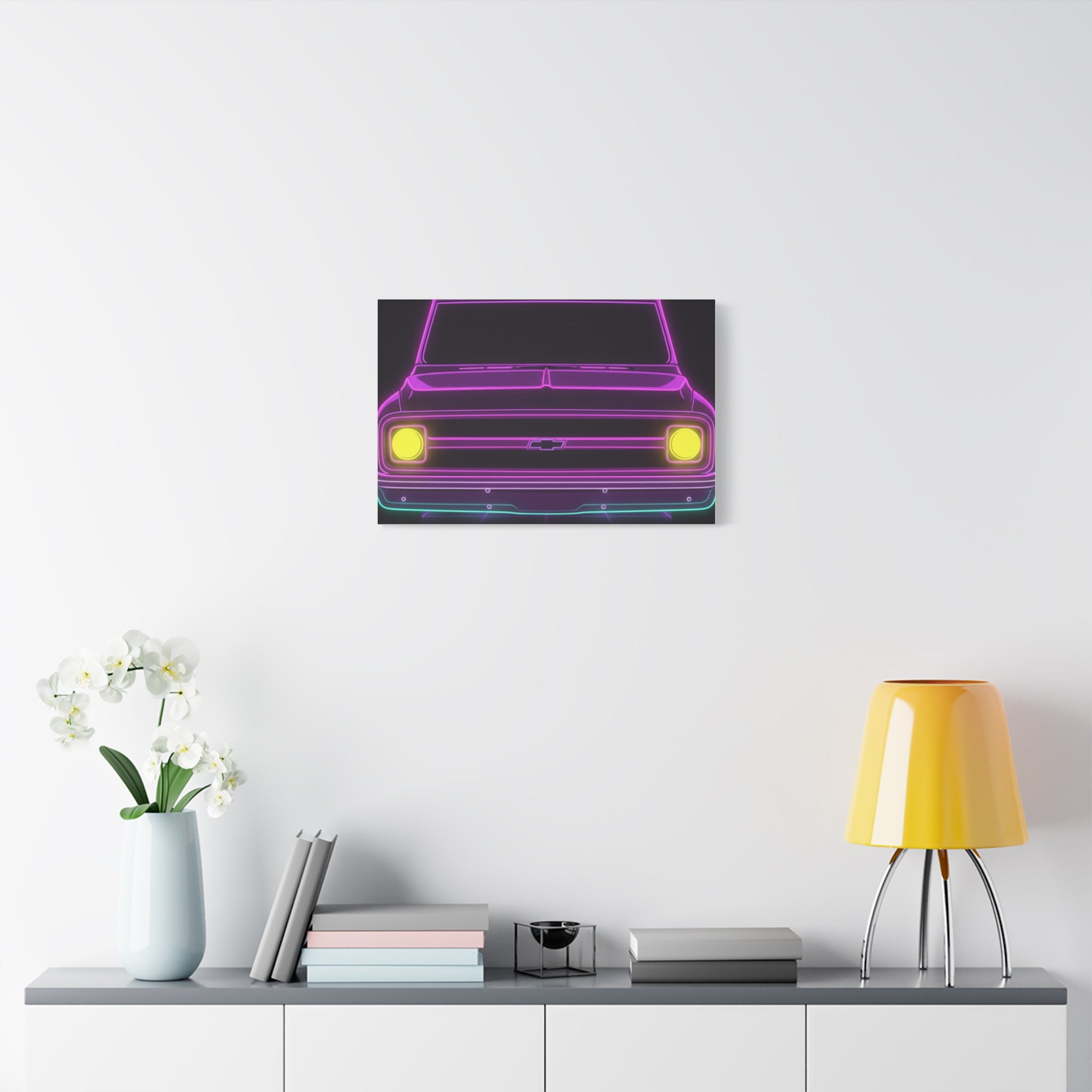 Chevy C10 Pickup (1967-72) Pro-Touring Neon Synthwave Canvas Wall Art