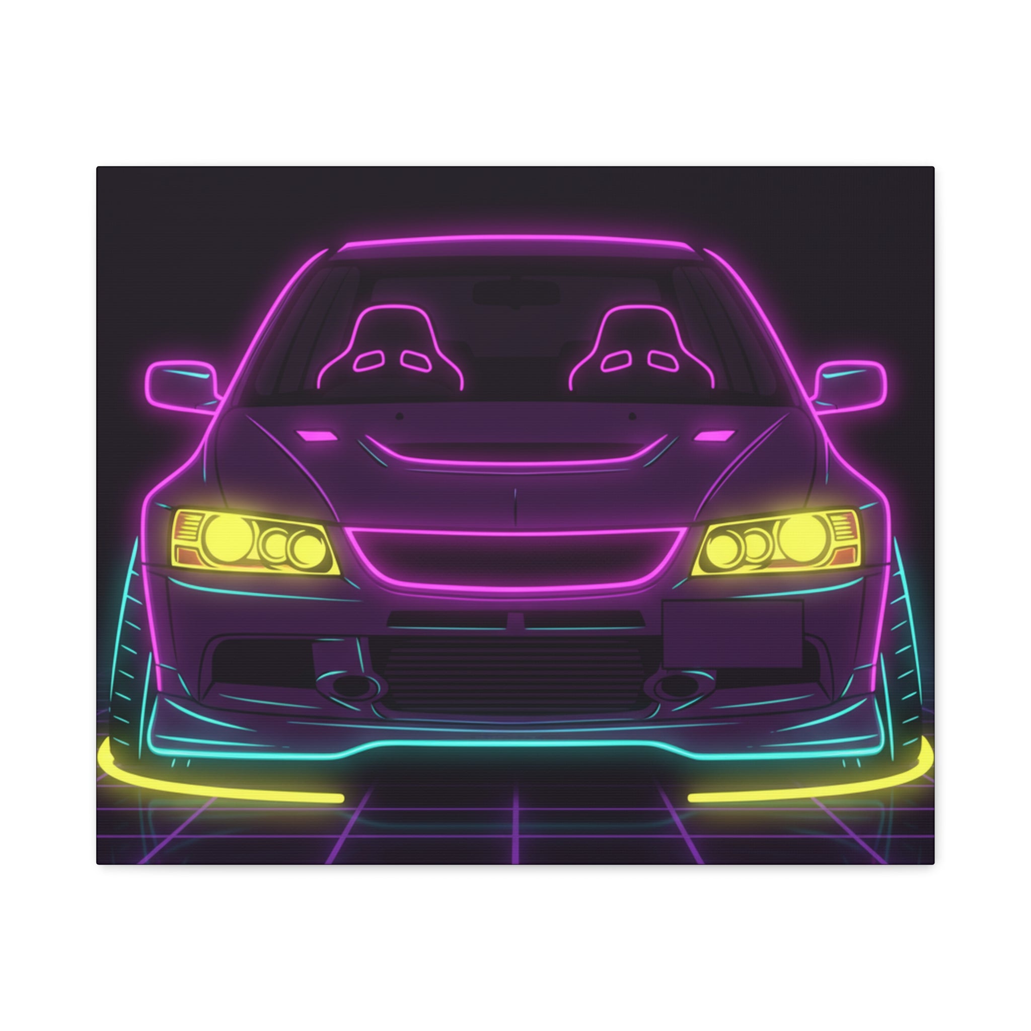 Mitsubishi Evo IX (2005-07) Neon Synthwave Canvas Wall Art