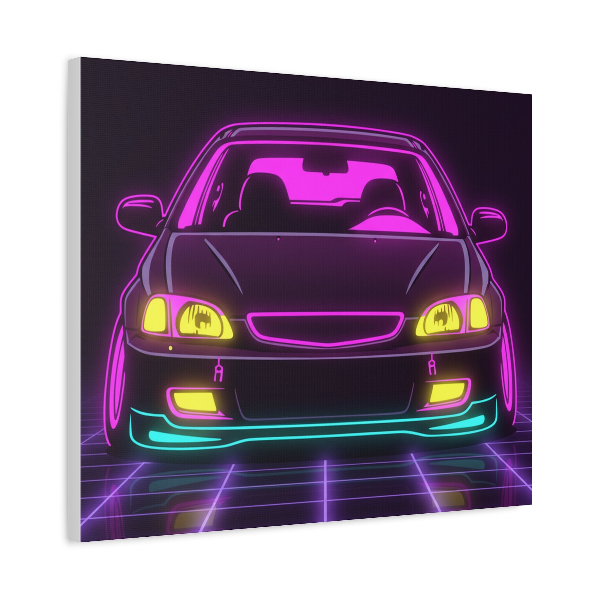 Honda Civic EK Hatch Neon Synthwave Canvas Wall Art