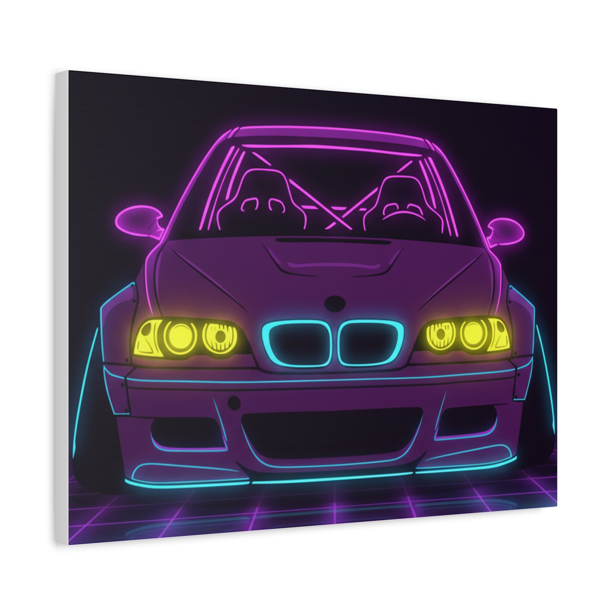 BMW E46 M3 (2000-06) Neon Synthwave Canvas Wall Art