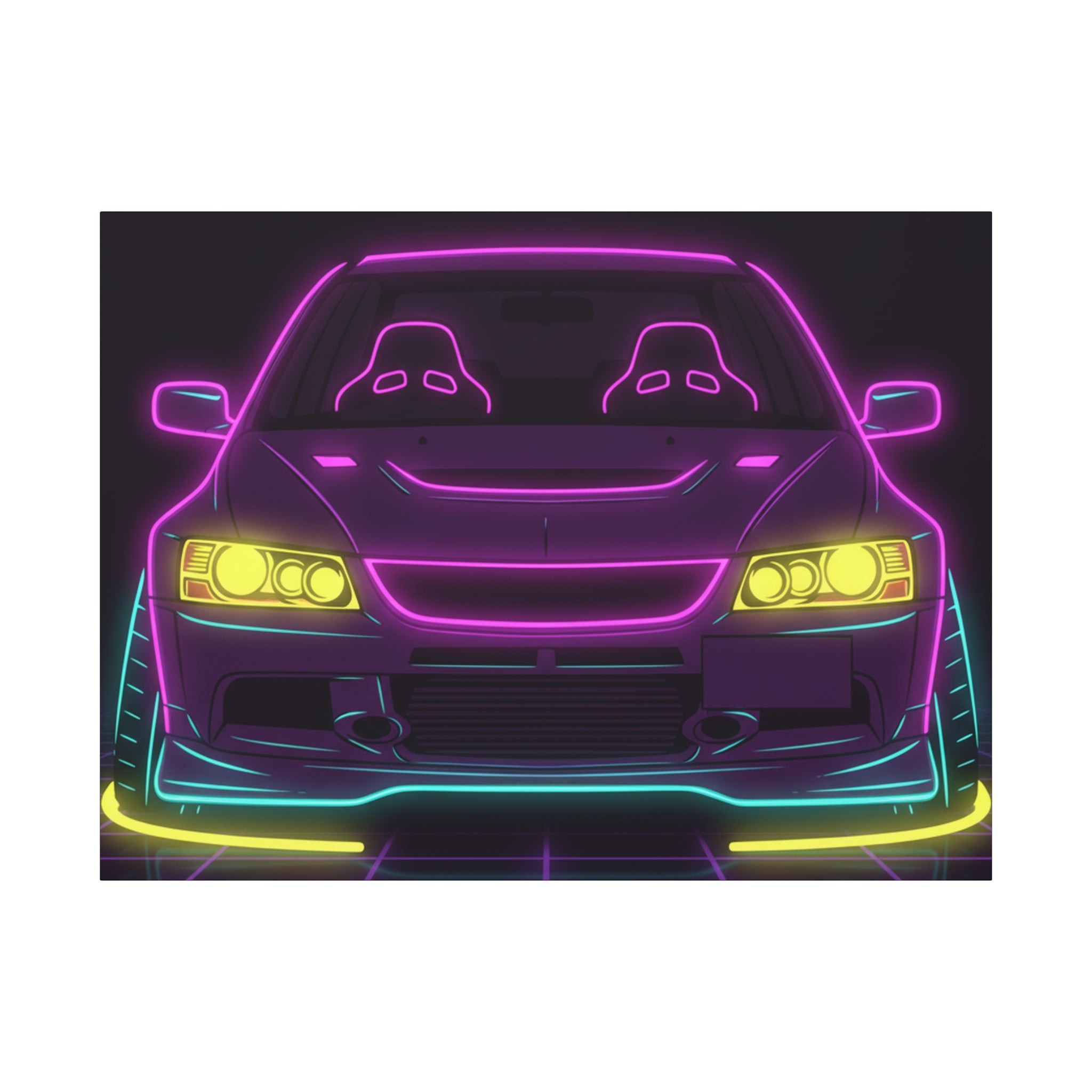 Mitsubishi Evo IX (2005-07) Neon Synthwave Canvas Wall Art