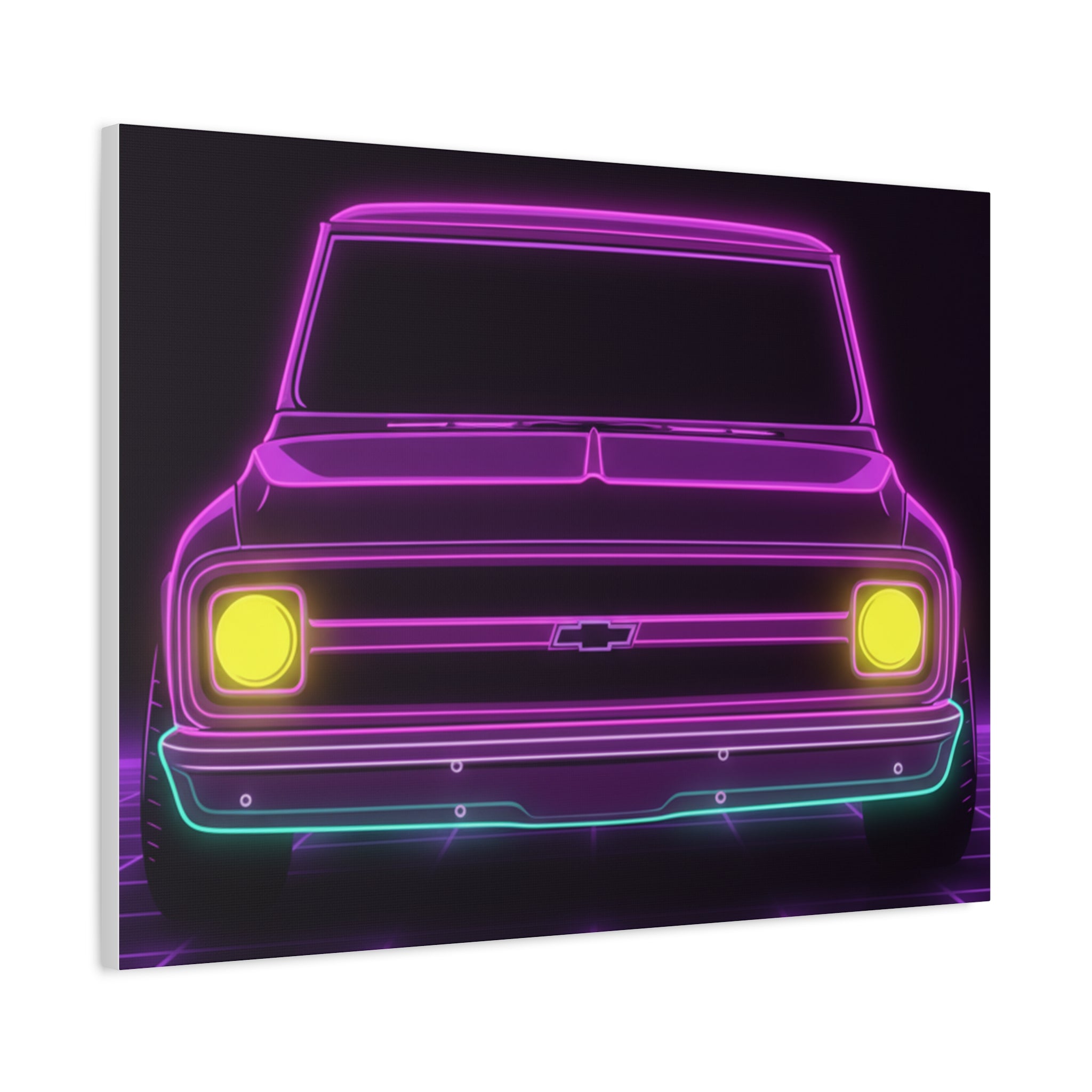 Chevy C10 Pickup (1967-72) Pro-Touring Neon Synthwave Canvas Wall Art
