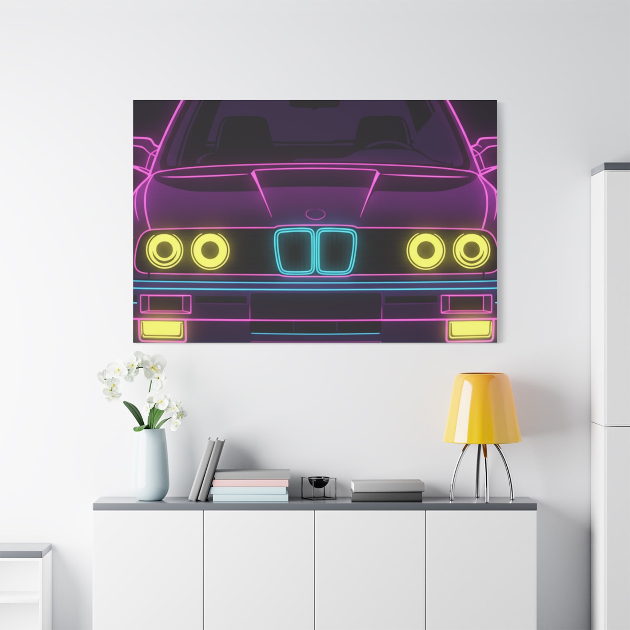 BMW E30 Neon Synthwave Canvas Wall Art
