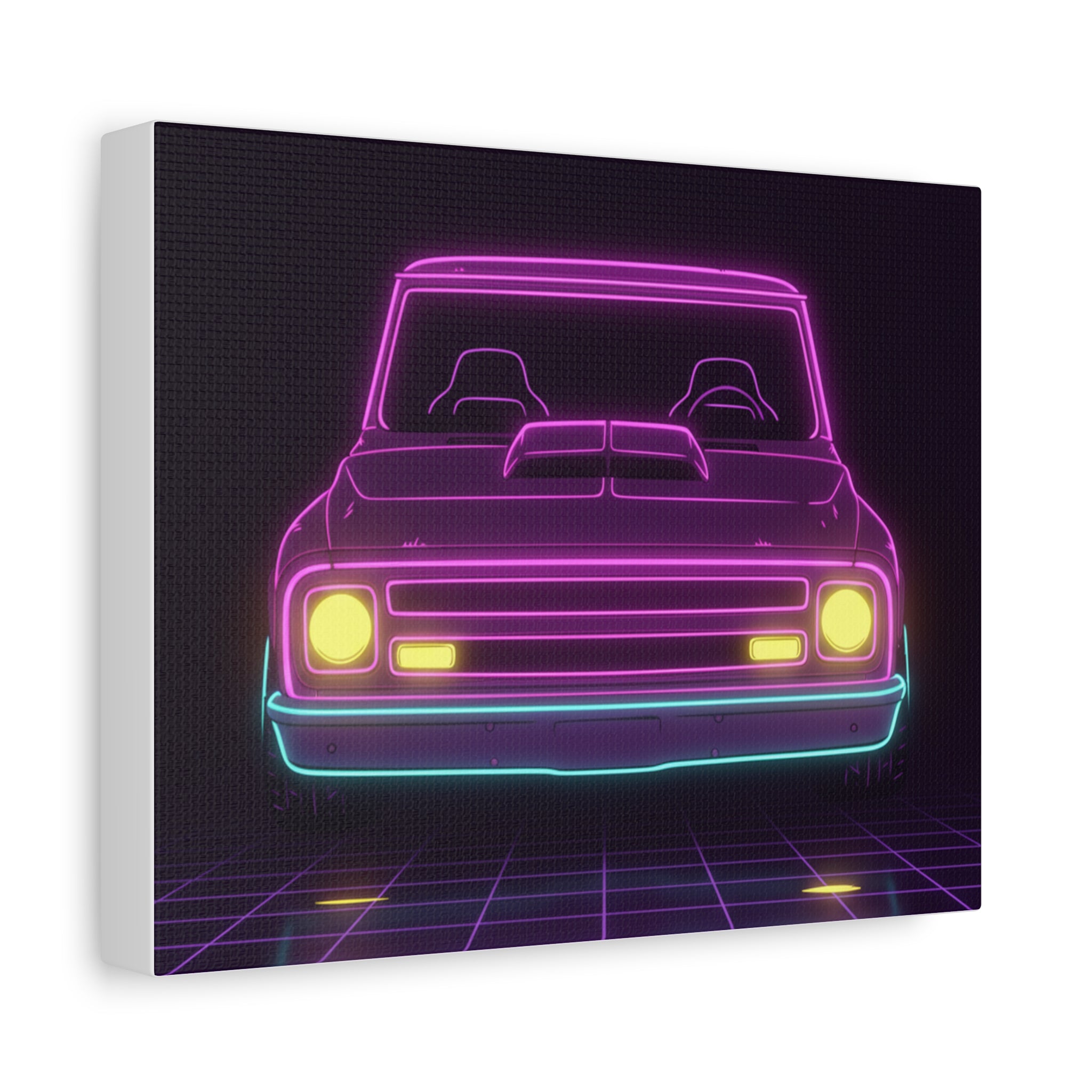 Chevy C10 Pickup (1967-72) Neon Synthwave Canvas Wall Art