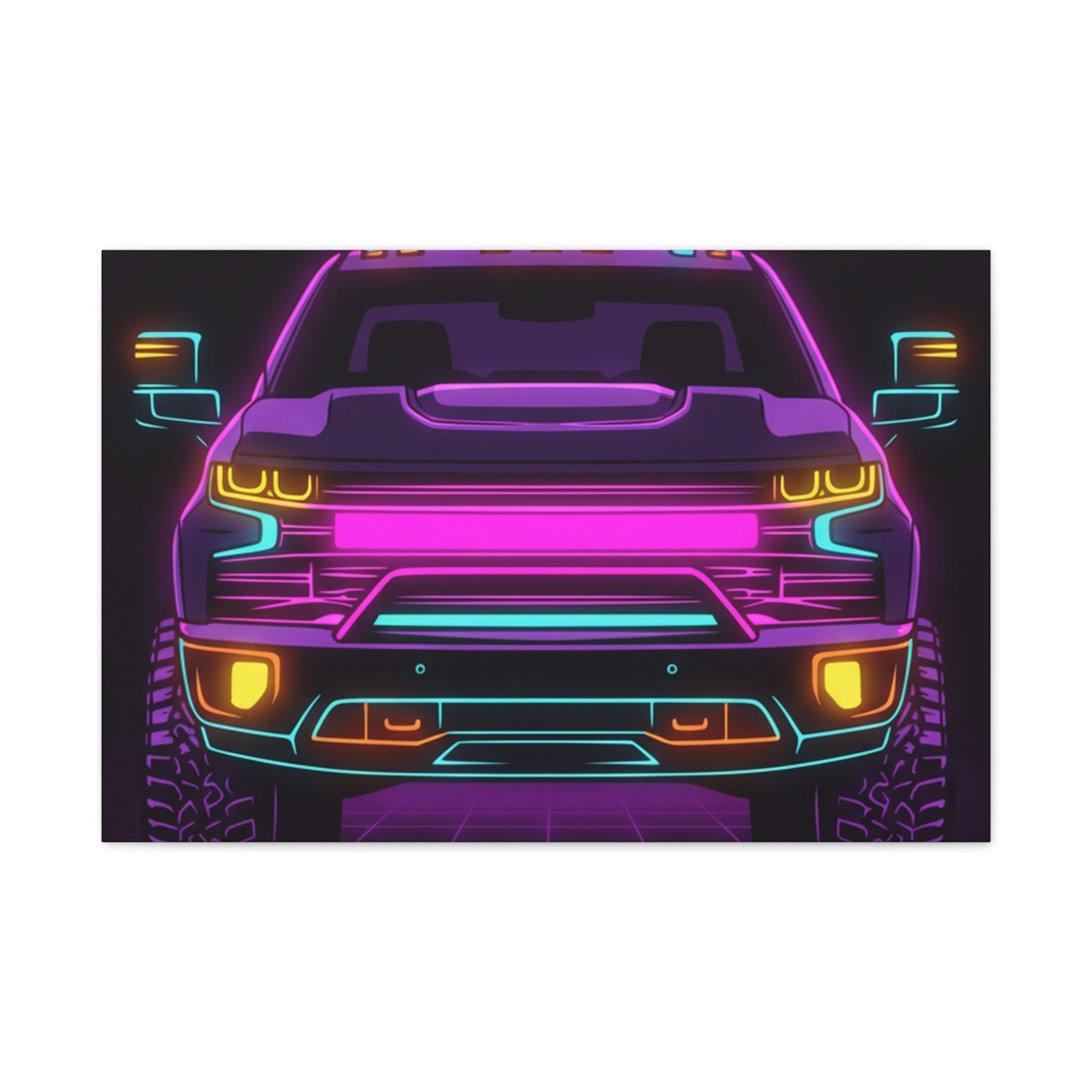 Chevy Silverado Trail Boss (2019+) Neon Synthwave Canvas Wall Art