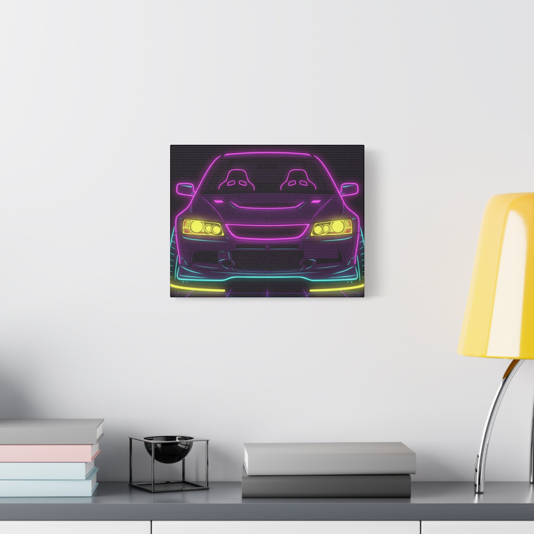 Mitsubishi Evo IX (2005-07) Neon Synthwave Canvas Wall Art