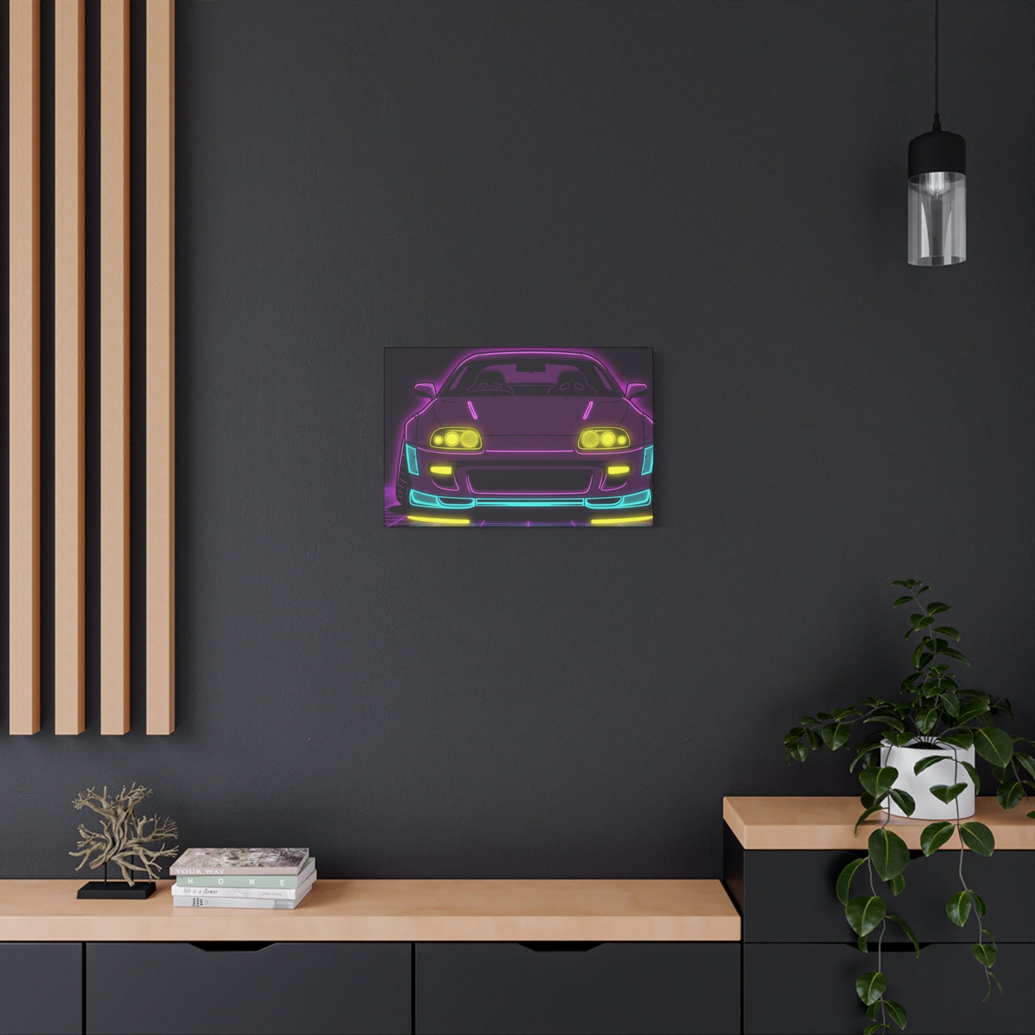 Toyota Supra MK4 Neon Synthwave Canvas Wall Art
