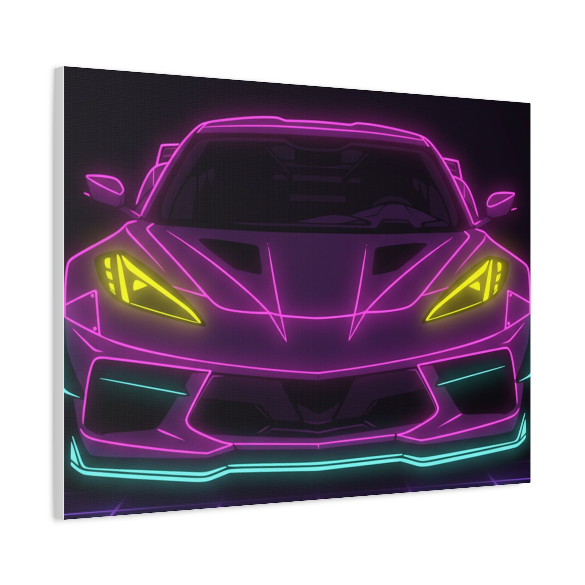 Corvette C8 (2020+) Neon Synthwave Canvas Wall Art