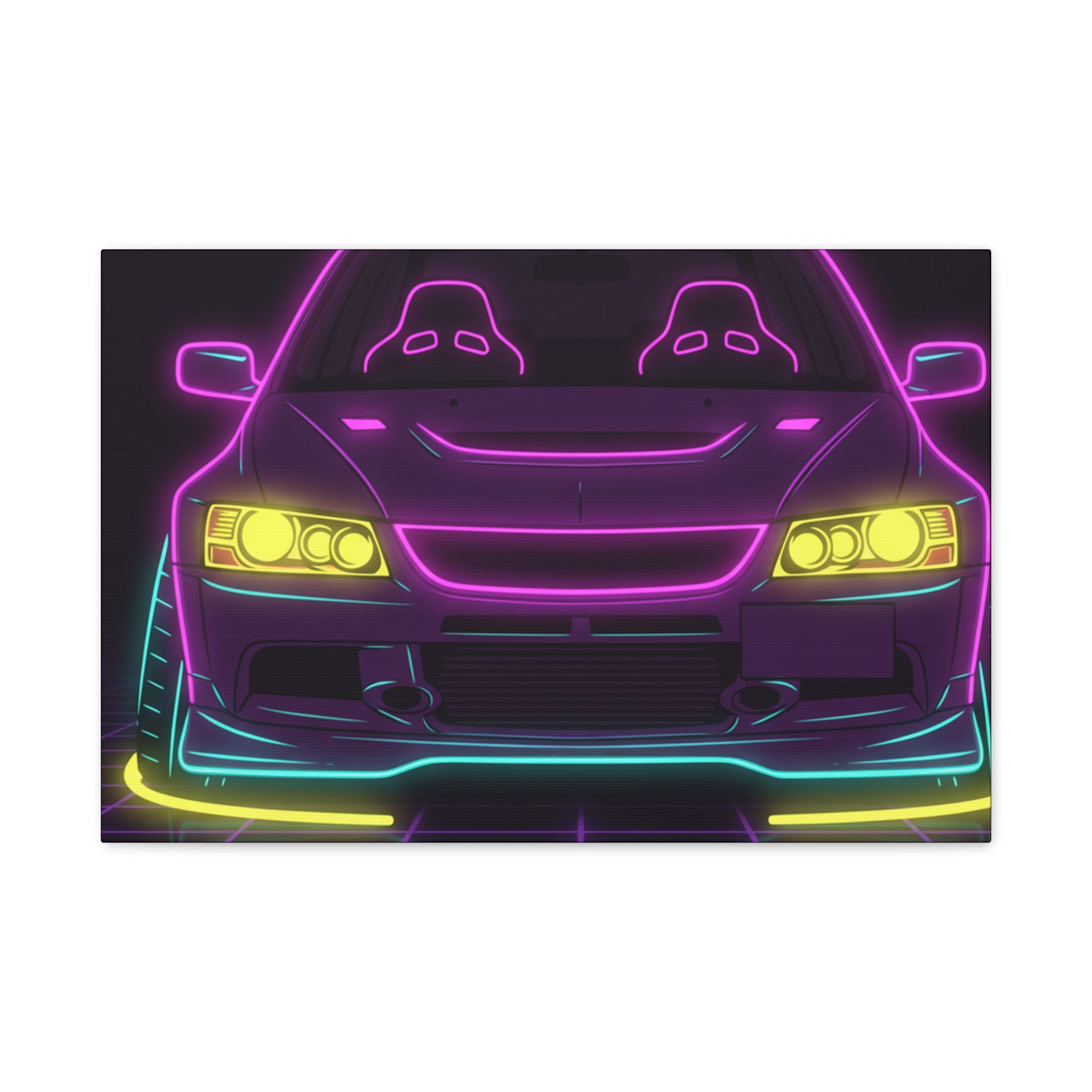 Mitsubishi Evo IX (2005-07) Neon Synthwave Canvas Wall Art