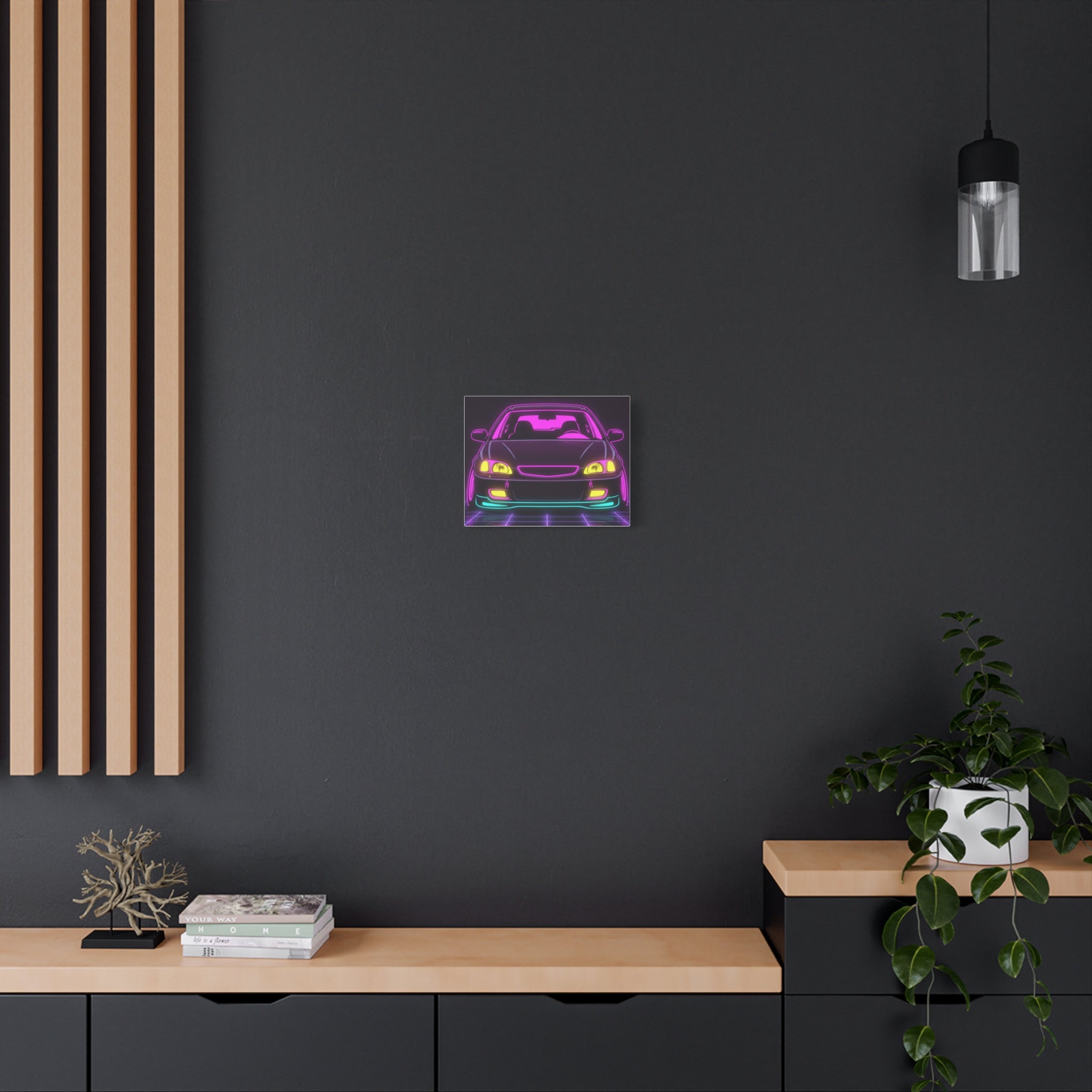 Honda Civic EK Hatch Neon Synthwave Canvas Wall Art