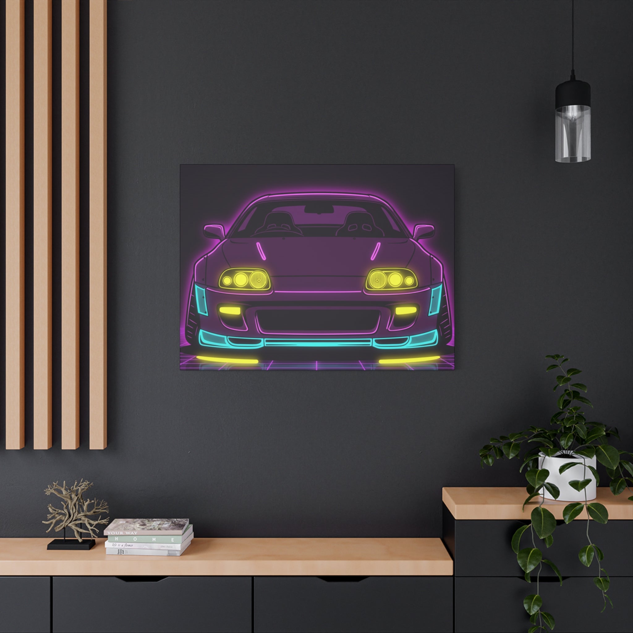 Toyota Supra MK4 Neon Synthwave Canvas Wall Art