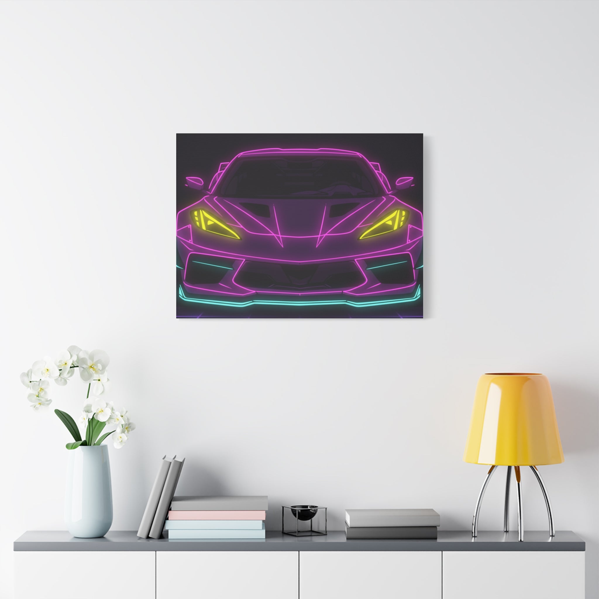 Corvette C8 (2020+) Neon Synthwave Canvas Wall Art
