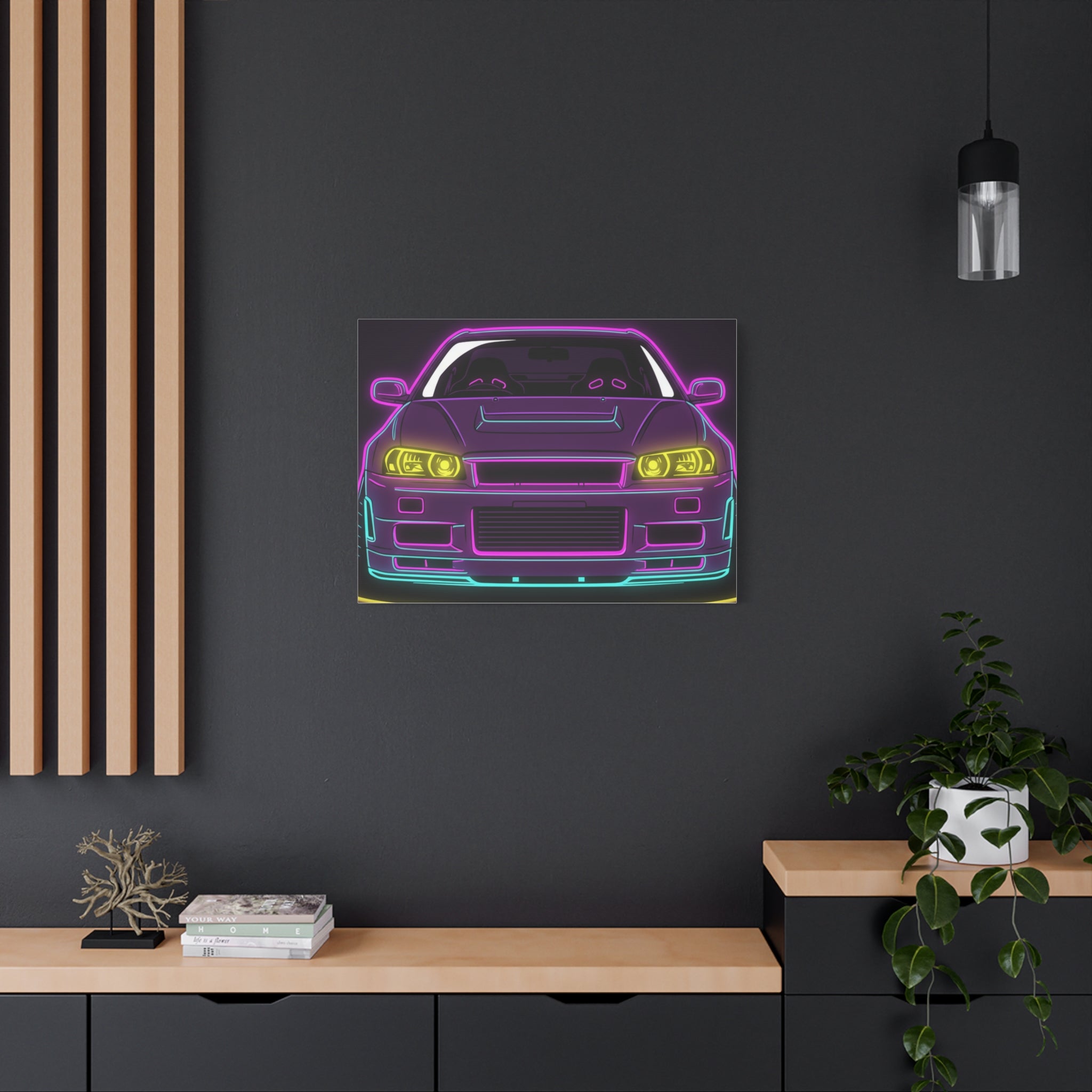 Nissan GT-R Neon Synthwave Canvas Wall Art