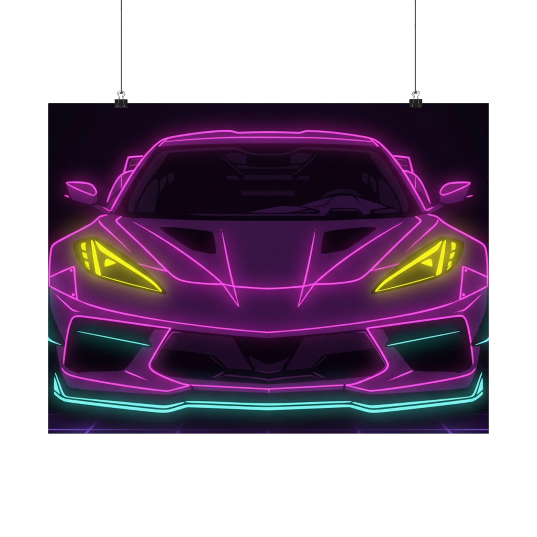 Corvette C8 (2020+) Neon Synthwave Poster