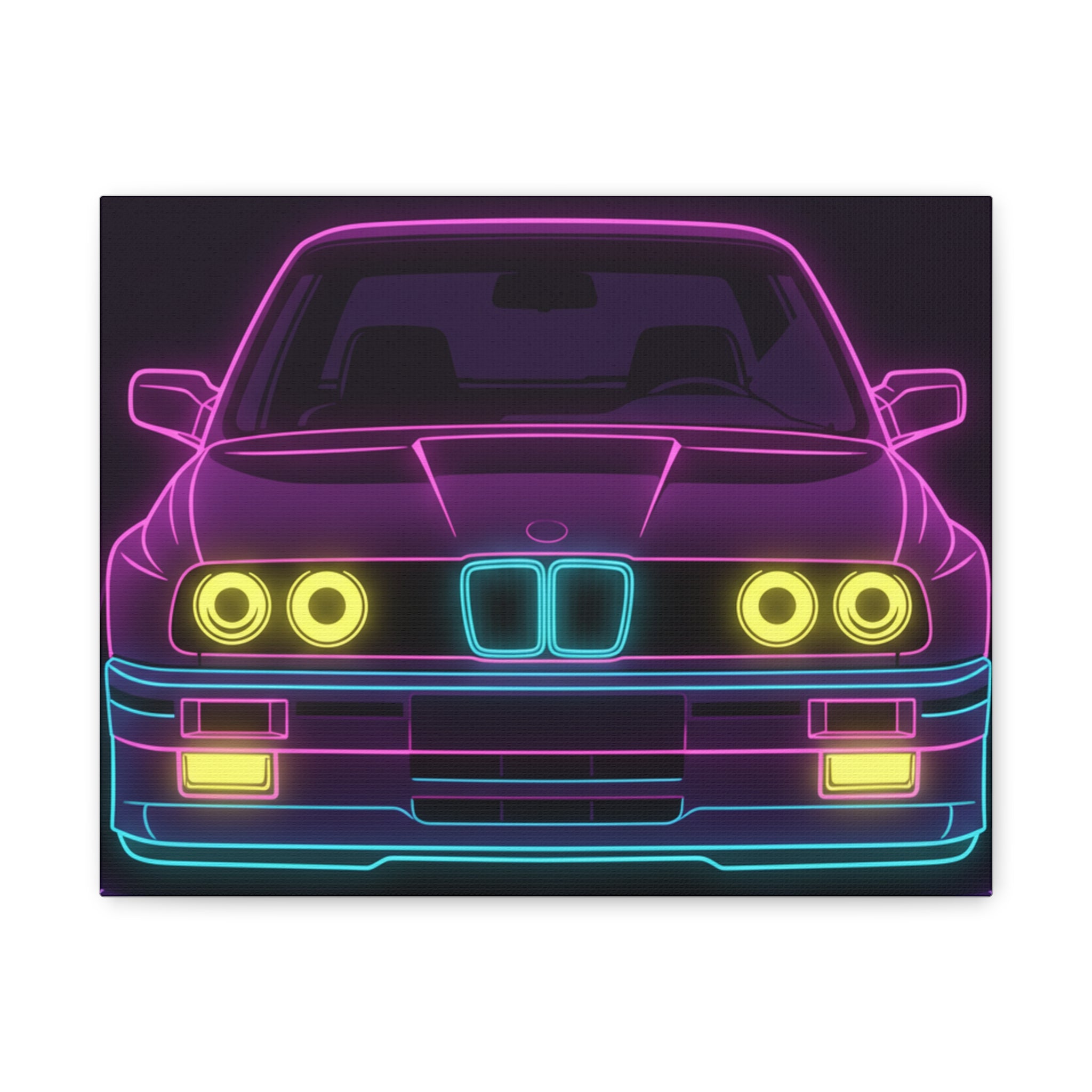 BMW E30 Neon Synthwave Canvas Wall Art