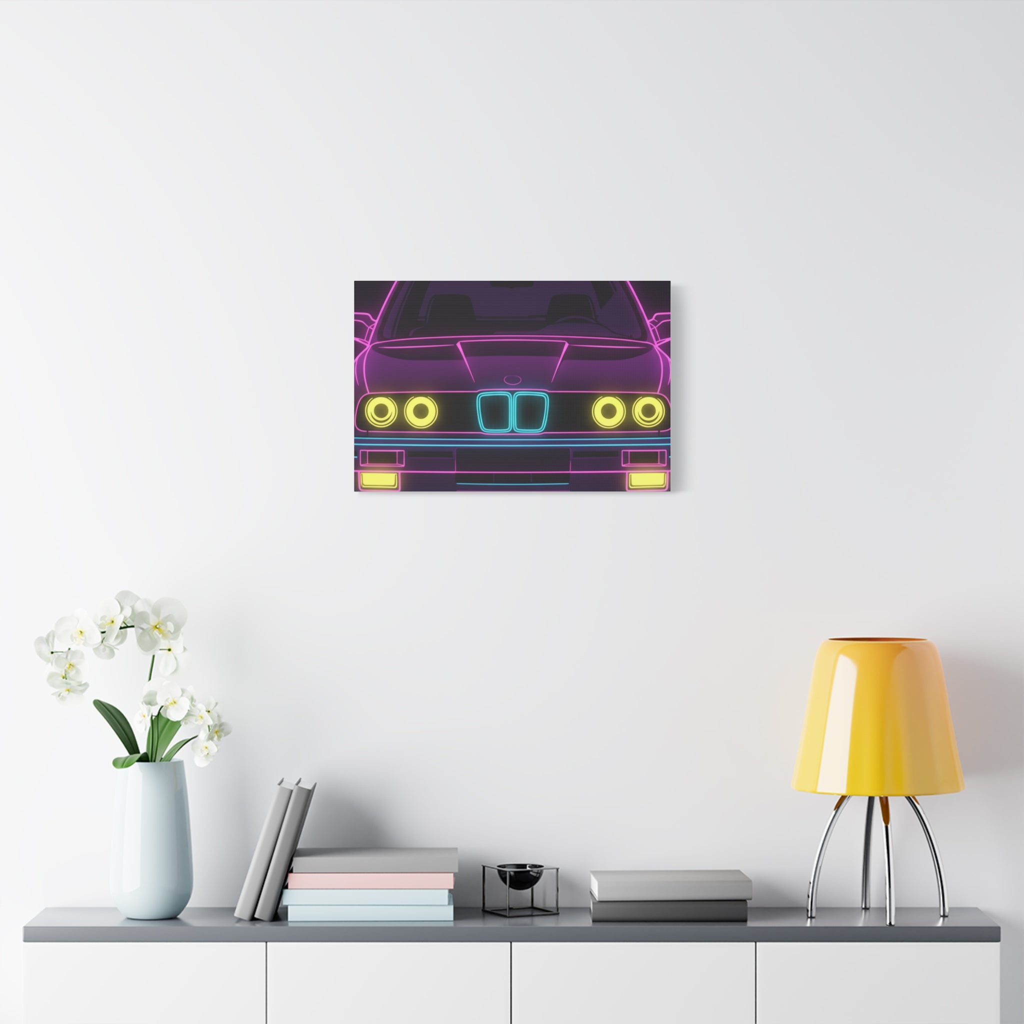BMW E30 Neon Synthwave Canvas Wall Art